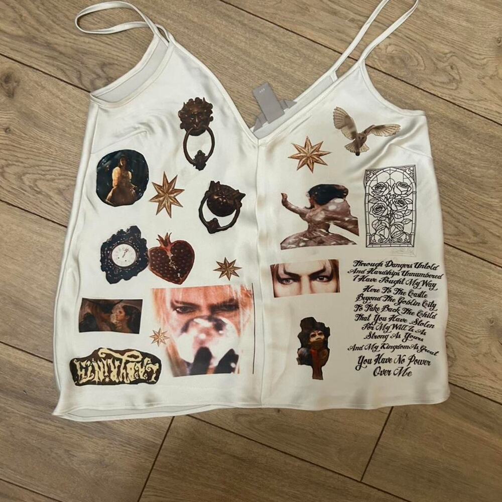 White and brown graphic tank